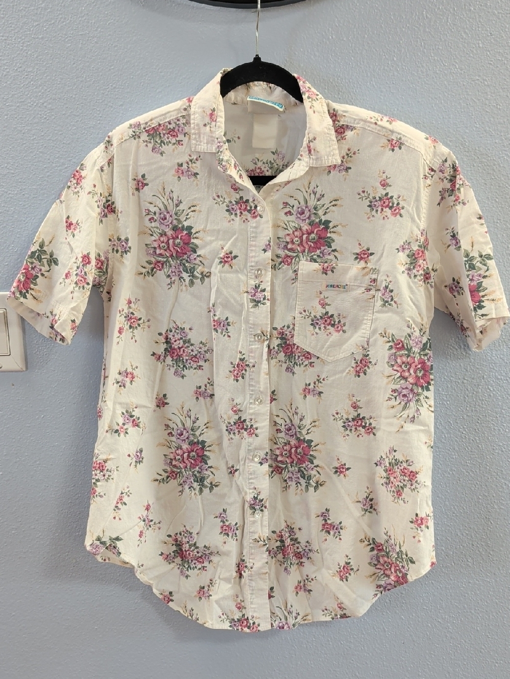 Jordache Maternity Floral Short-Sleeve Button-Up Shirt - Cream with Pink Floral